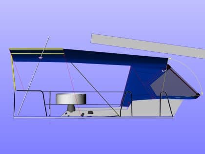 Dufour 430 Custom Bimini with Foreward Extension and Tension Struts