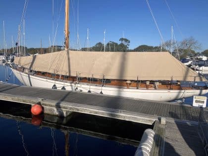 David B, owner of the classic yacht Lady of Hamford, praises Tecsew for excellent service and durable covers at Premier Chichester Marina.