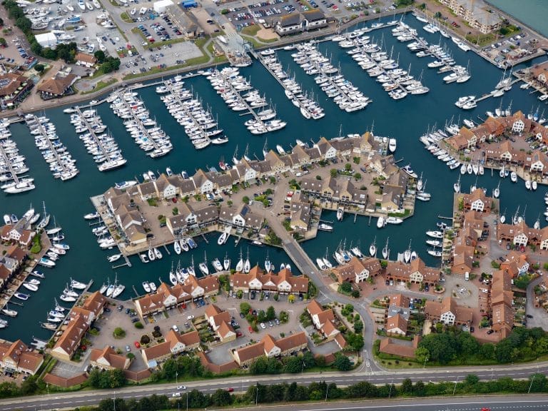 Port Solent Marina with boats docked and vibrant waterfront facilities
