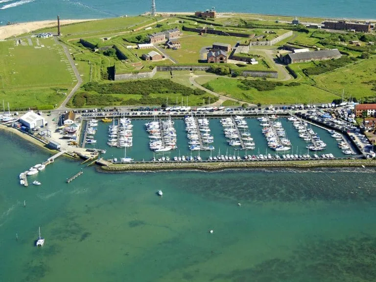 Southsea Marina with boats docked and modern facilities along the waterfront.