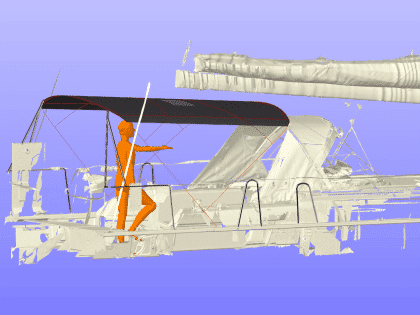 Dufour 41 with Tecsew’s standard bimini installed, featuring a polished stainless steel frame and durable Sunbrella fabric.