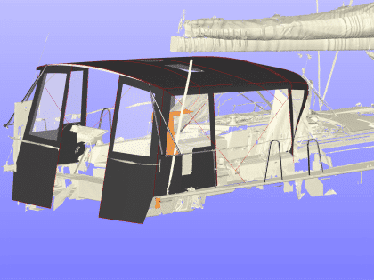 Dufour 41 with a fully installed bimini conversion-enclosure offering complete cockpit protection.
