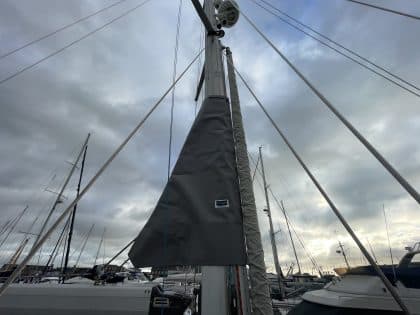 Malo 41 in-mast furling clew cover crafted from Sunbrella fabric for UV protection