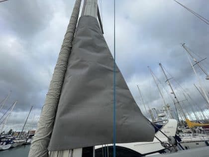 Malo 41 in-mast furling clew cover crafted from Sunbrella fabric for UV protection