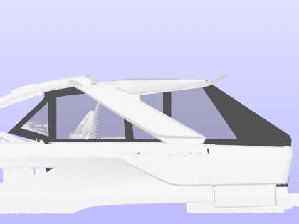 Jeanneau DB 37 with a full 3-part cockpit enclosure, showing enclosed forward and aft seating areas and clear side decks.
