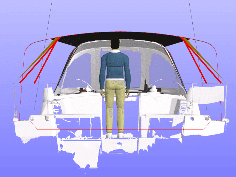 Bavaria C38 Short 3-Bar Bimini integrated with Tecsew’s Bimini Conversion for enhanced functionality.