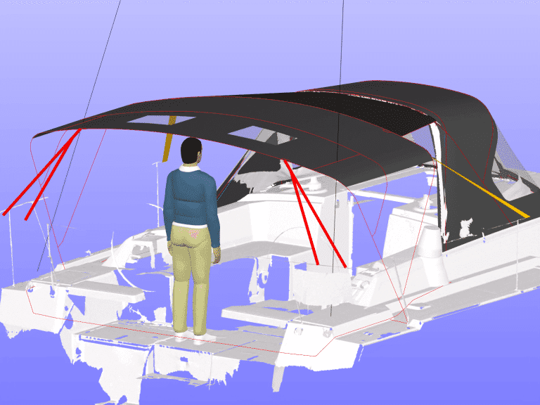Bavaria C38 Short 3-Bar Bimini integrated with Tecsew’s Bimini Conversion for enhanced functionality.