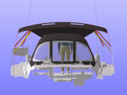 Bavaria C38 Short 3-Bar Bimini integrated with Tecsew’s Bimini Conversion for enhanced functionality.