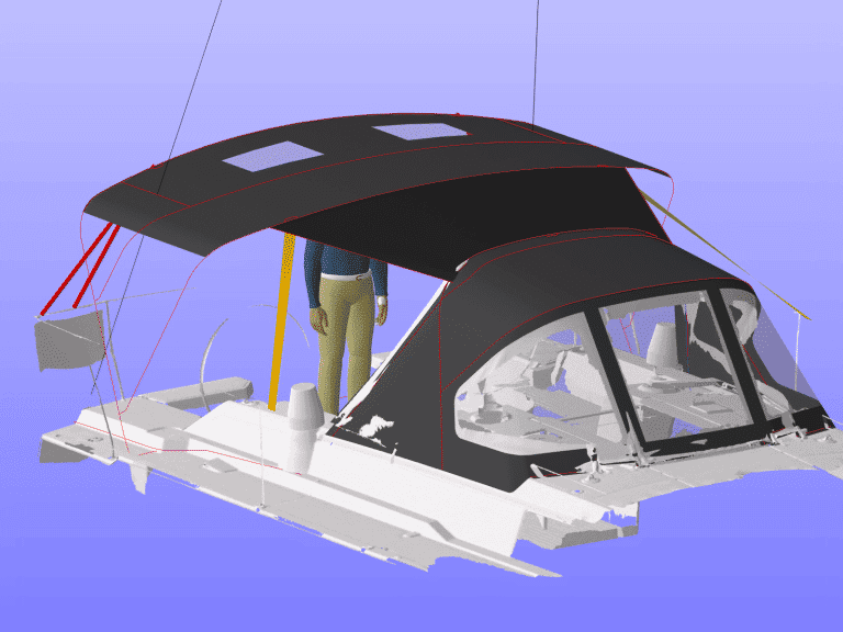 Bavaria C38 Short 3-Bar Bimini integrated with Tecsew’s Bimini Conversion for enhanced functionality.