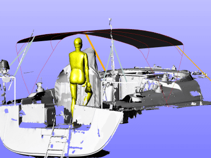Hanse 400e bimini with stainless steel frame and durable marine-grade fabric for protection and style.