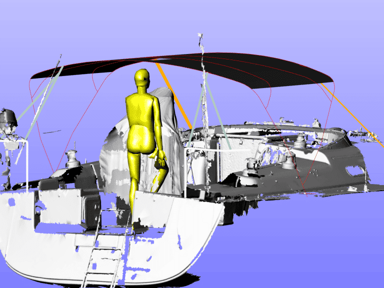Hanse 400e bimini with stainless steel frame and durable marine-grade fabric for protection and style.