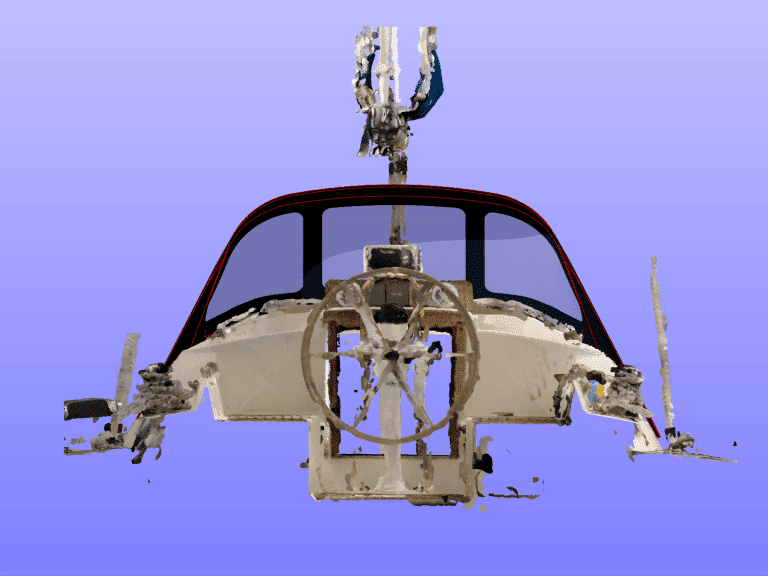 Custom sprayhood for Oyster 435 with stainless steel frame, Sunbrella fabric, and clear windows for durability and visibility.