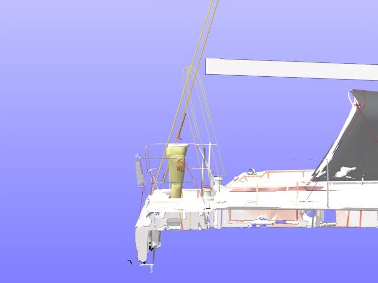 Frames stowed position against backstays