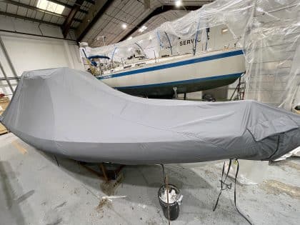 Protector 380 Targa with a Tecsew overall winter cover for all-weather protection.