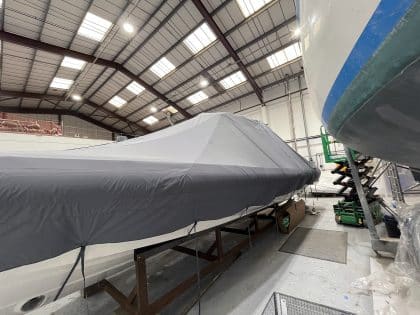 Protector 380 Targa with a Tecsew overall winter cover for all-weather protection.