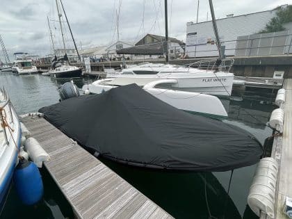 Ribeye 683 2022 overall cover in Sunbrella fabric, tailored for full RIB protection.