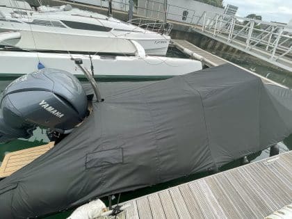 Ribeye 683 2022 overall cover in Sunbrella fabric, tailored for full RIB protection.