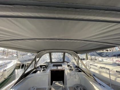 Bavaria C38 Short 3-Bar Bimini integrated with Tecsew’s Bimini Conversion for enhanced functionality.