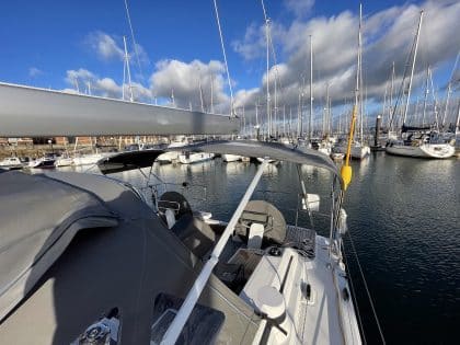 Bavaria C38 Short 3-Bar Bimini integrated with Tecsew’s Bimini Conversion for enhanced functionality.