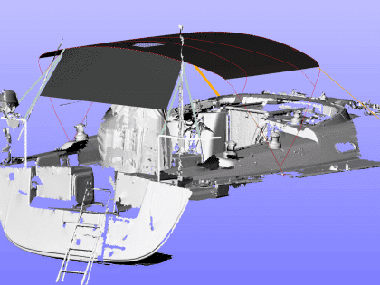 Hanse 400e bimini with stainless steel frame and durable marine-grade fabric for protection and style.