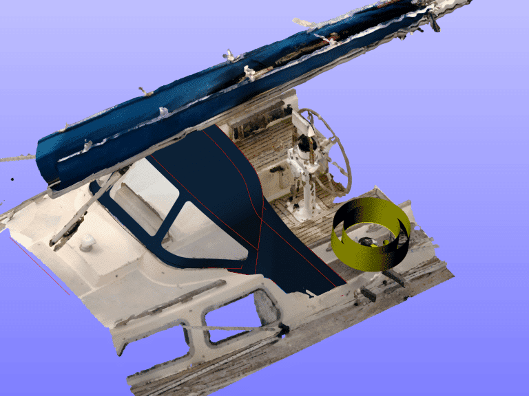 Custom sprayhood for Oyster 435 with stainless steel frame, Sunbrella fabric, and clear windows for durability and visibility.