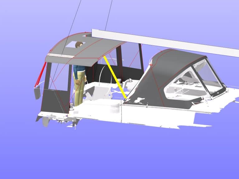 Sprayhood connection panels and one further side panel removed or rolled