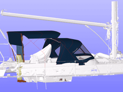 Westerly Corsair with a Tecsew 3-bar bimini providing extended sun protection and a durable stainless frame.