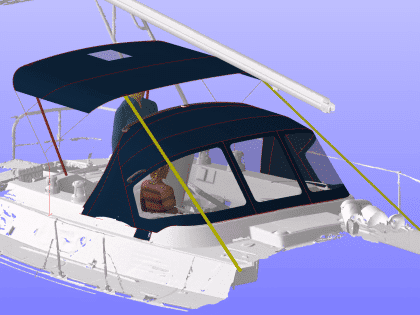Westerly Corsair with a Tecsew 3-bar bimini providing extended sun protection and a durable stainless frame.