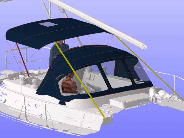 Westerly Corsair with a Tecsew 3-bar bimini providing extended sun protection and a durable stainless frame.