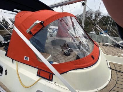 Westerly Corsair with a Tecsew 3-bar sprayhood providing increased cockpit coverage, featuring Paskal No 10 water-repellent zippers.